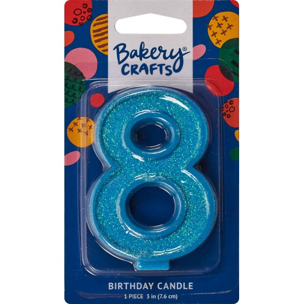 Glitter Number Candle - 8 - Blue