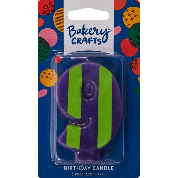 Number Candle - 9 - Purple and Green Stripes