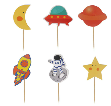 Space Themed Cupcake Picks - 12 Picks Per Package