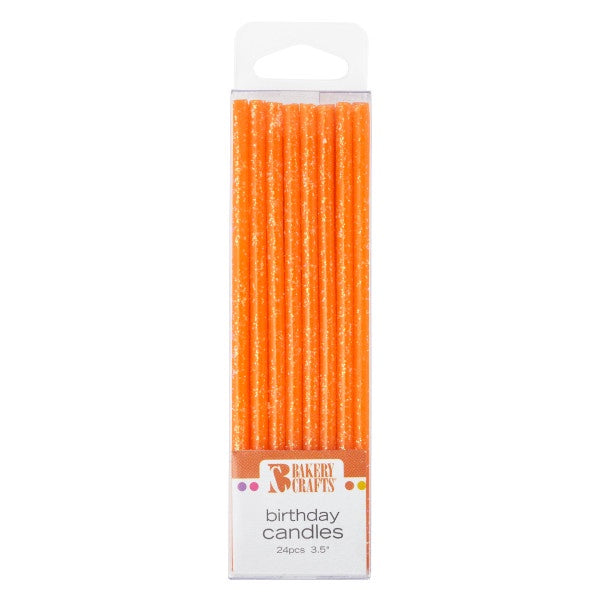 Slim Glitter Candles - Orange, 24pc