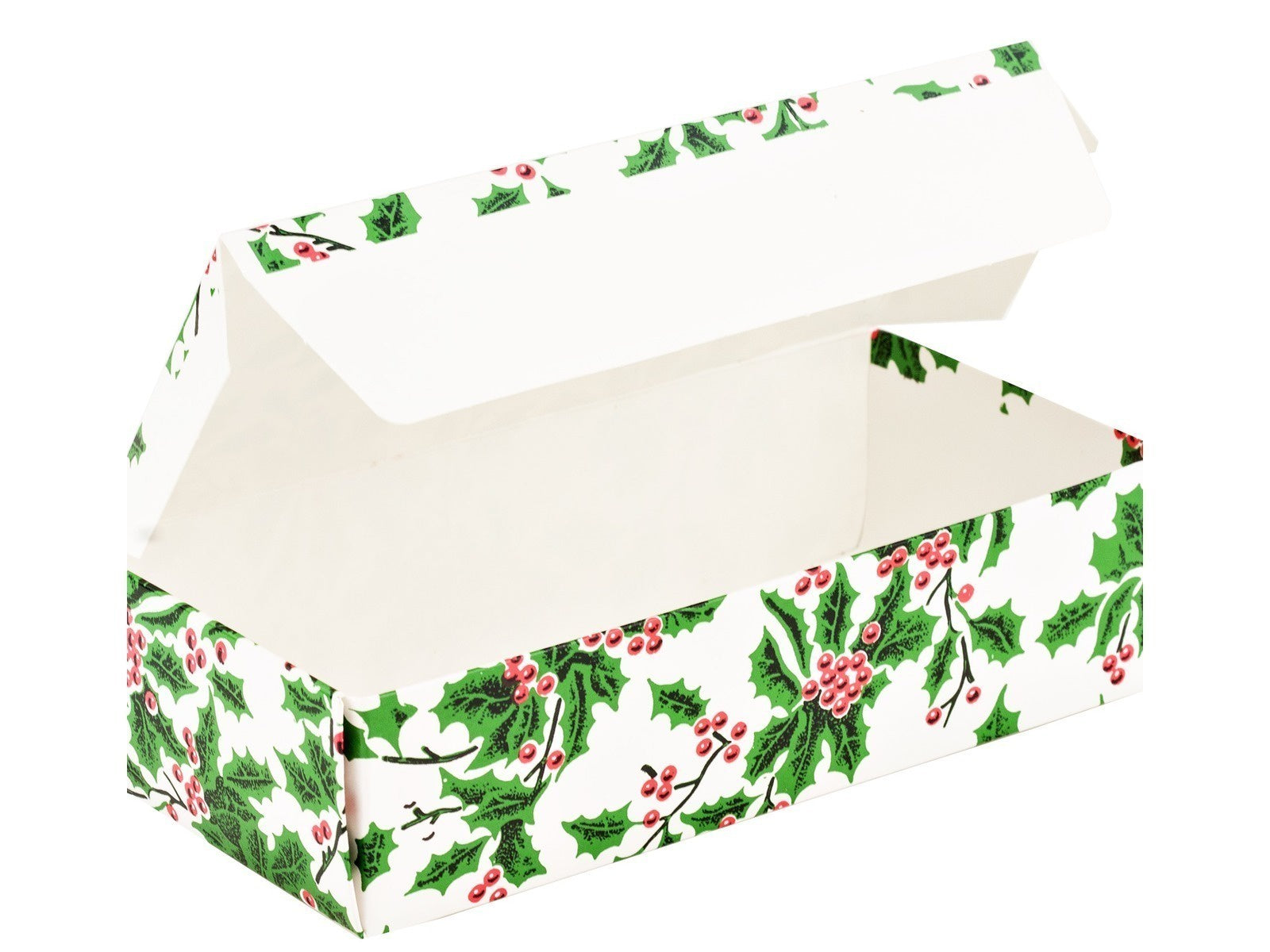 White Candy Box with Holly Pattern, 1 LB, 1 Piece Folding Box