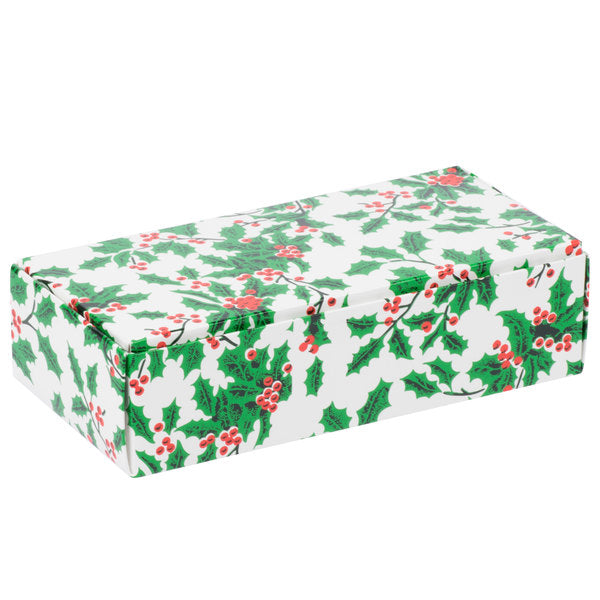 White Candy Box with Holly Pattern, 1 LB, 1 Piece Folding Box