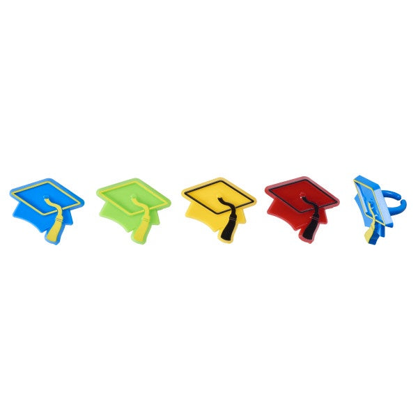 Colorful Graduation Cap Cupcake Rings - 12 Rings