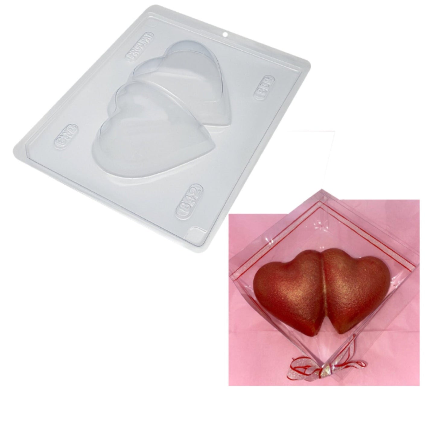 3 Piece, Breakable, Double Heart, Plastic Chocolate Mold