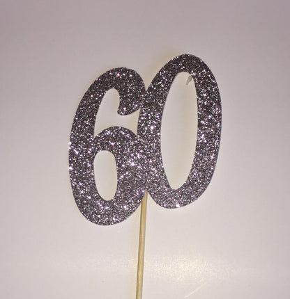 60 Cake Topper - Glitter Silver - Small