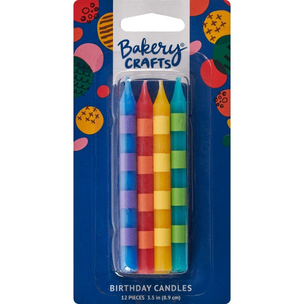 Primary Striped Candles, 12pc