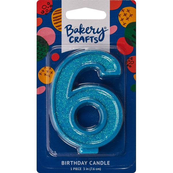 Glitter Number Candle - 6 - Blue