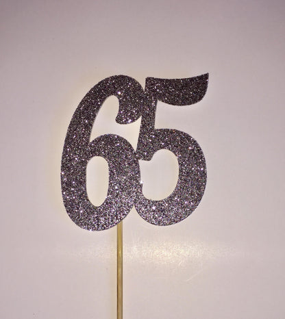 65 Cake Topper - Glitter Silver