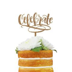 Celebrate Cake Topper in Gold Glitter