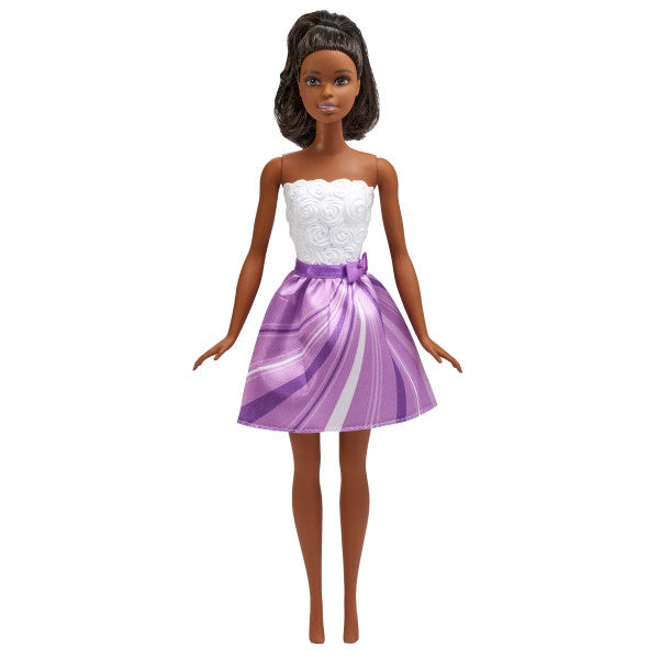 barbie dress purple Fashionista Doll #245 this diverse line of Barbie Fashionistas dolls showcases bright and trendy styles that inspire endless storytelling possibilities Barbie Let's Party Signature DecoSet