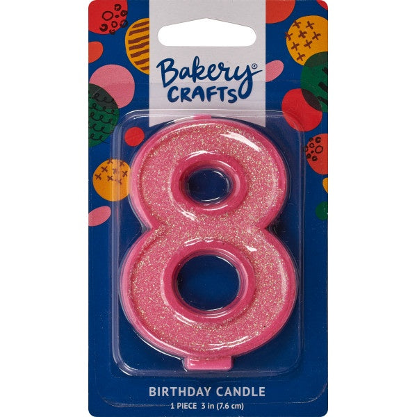 Glitter Number Candle - 8 - Pink