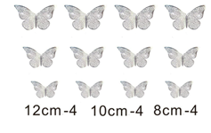 3D Silver Butterflies - 12 Butterflies (Crackled Pattern)