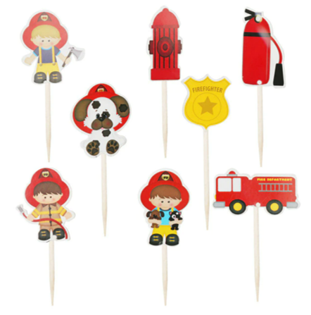 Fireman Themed Cupcake Picks - 12 Per Package