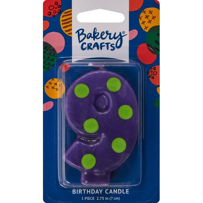 Number Candle - 9 - Purple with Green Polka Dots