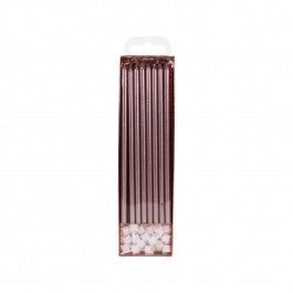 Tall Candles with Holders, Rose Gold