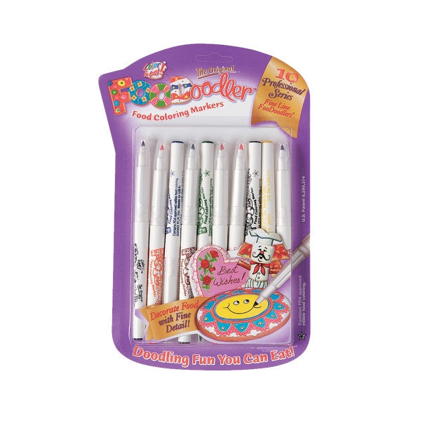 FooDoodler Edible Coloring Markers, Professional Series Fine Line, 10 Markers