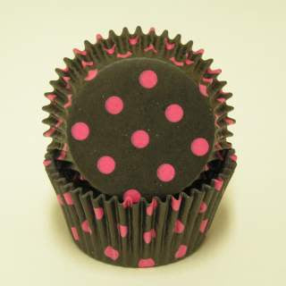 Black with Hot Pink Polka Dot, Standard Size Bake Cups - 50ish Cupcake Liners