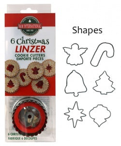 6 Piece Christmas Linzer Cookie Cutter Set