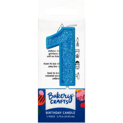 Mini, Number 1, Blue Glitter Candle