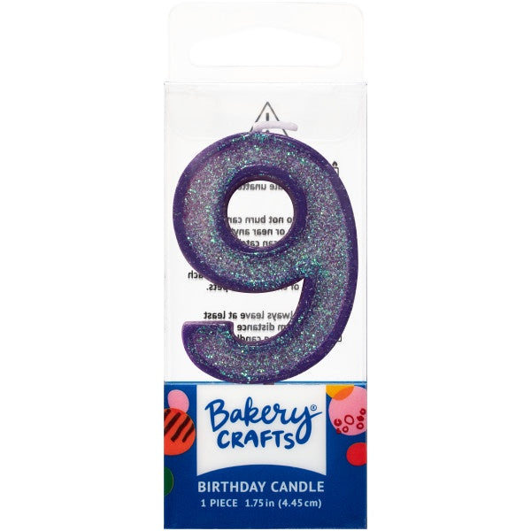 Mini, Number 9, Purple Glitter Candle