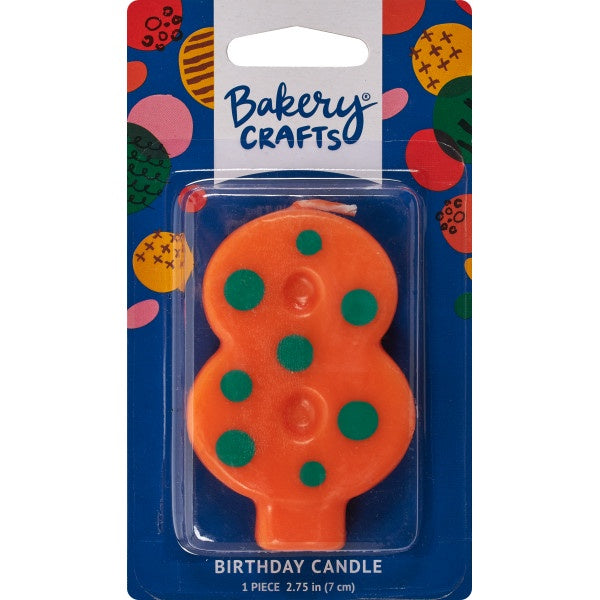 Number Candle - 8 - Orange with Teal Polka Dots