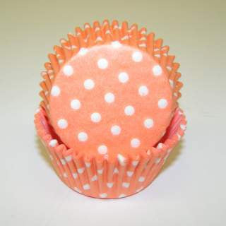 Peach Polka Dot, Standard Size Bake Cups - 50ish Cupcake Liners