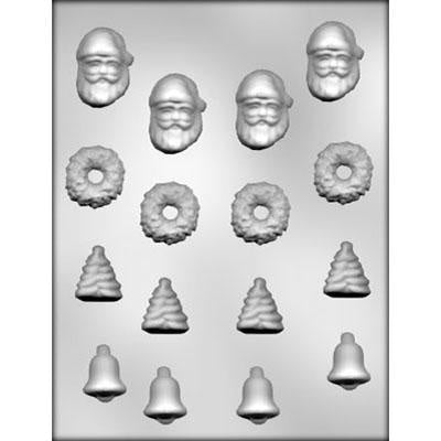 Christmas Assortment Chocolate Mold Includes Santa, Wreaths, Bells and Trees