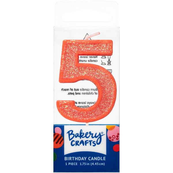 Mini, Number 5, Orange Glitter Candle