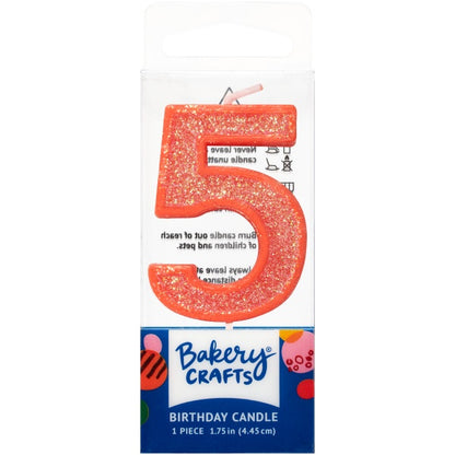 Mini, Number 5, Orange Glitter Candle