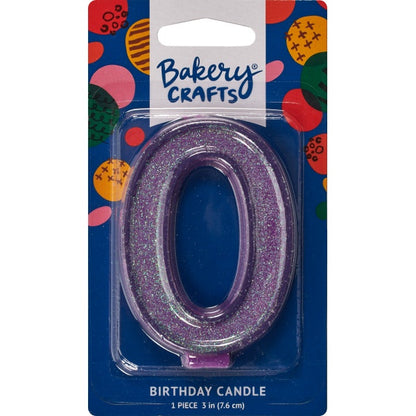 Glitter Number Candle - 0 - Purple