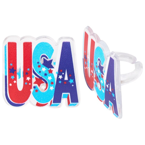 USA Red and Blue Cupcake Rings - 12 Rings