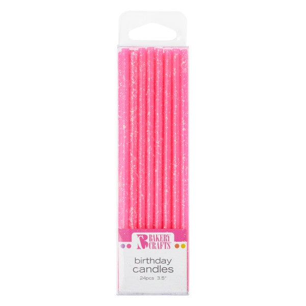 Slim Glitter Candles - Pink, 24pc