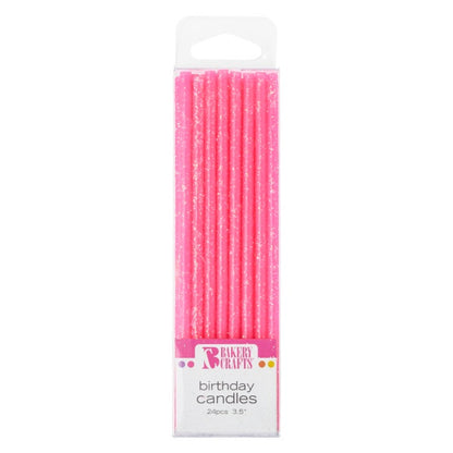 Slim Glitter Candles - Pink, 24pc
