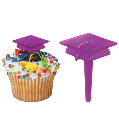 Graduation Cap Cupcake Picks - Purple, 12 Picks
