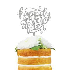 Happily Ever After Calligraphy Cake Topper in Silver