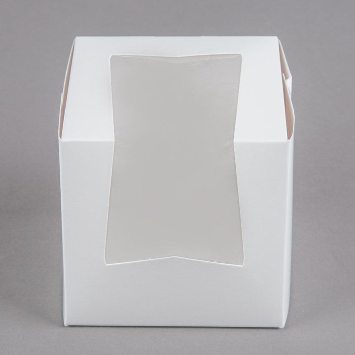 Single White Cupcake Box with Wraparound Window - 4x4x4