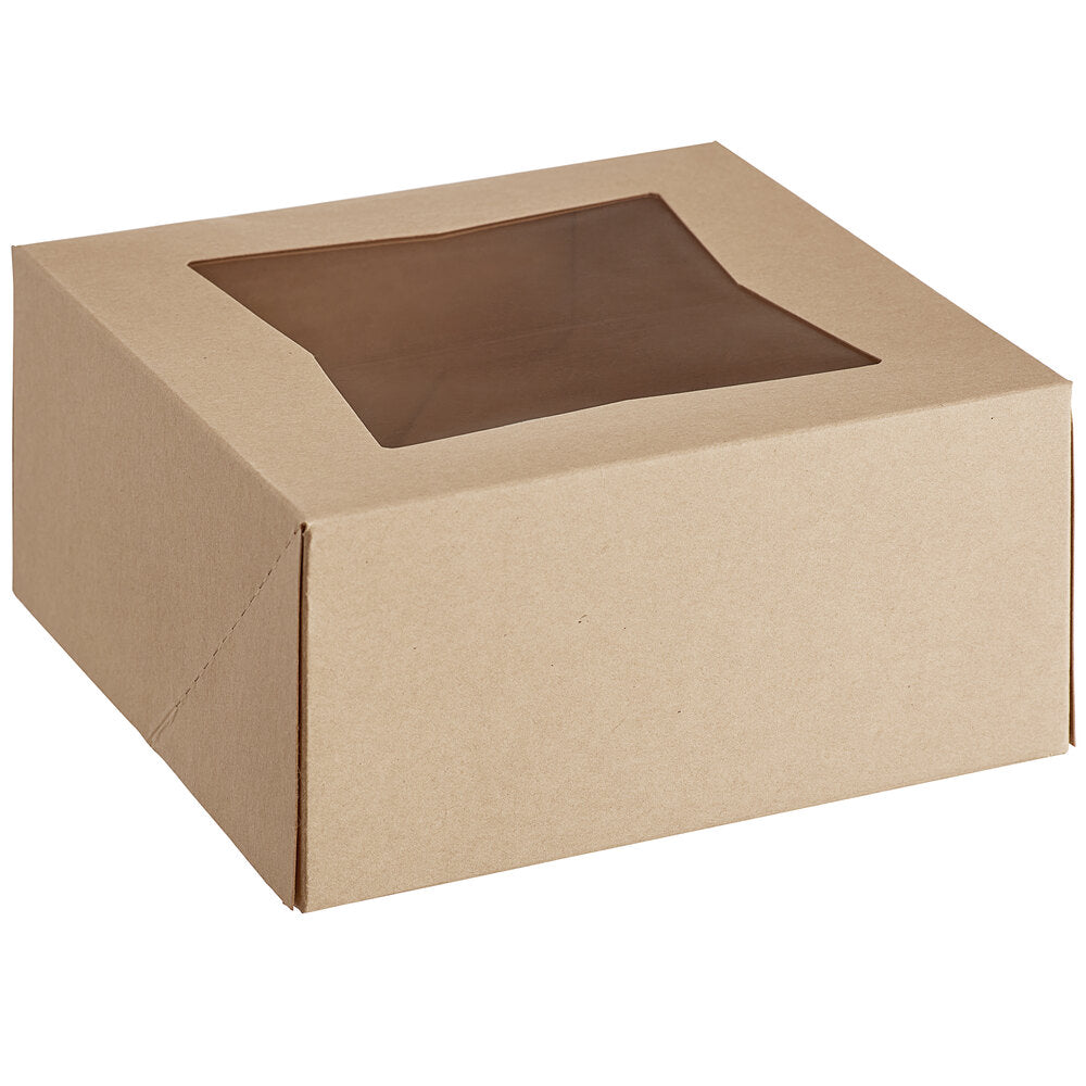 6x6x3 Inch Kraft Pie Box with Window - Auto-Popup