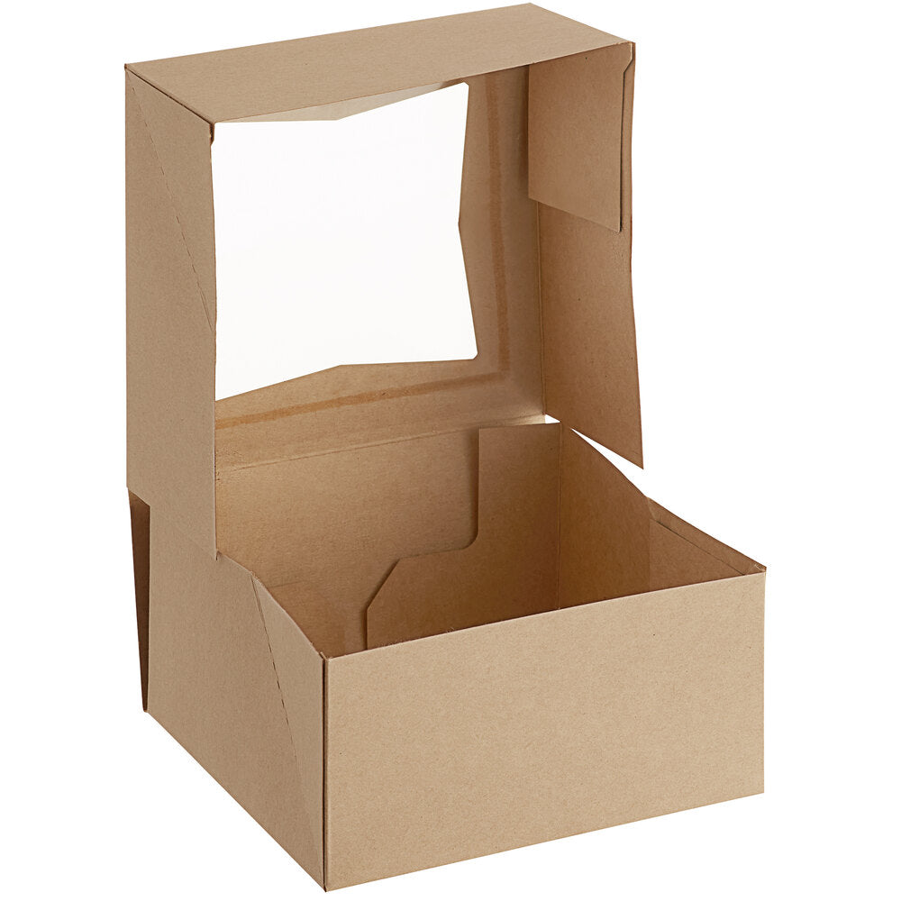 6x6x3 Inch Kraft Pie Box with Window - Auto-Popup