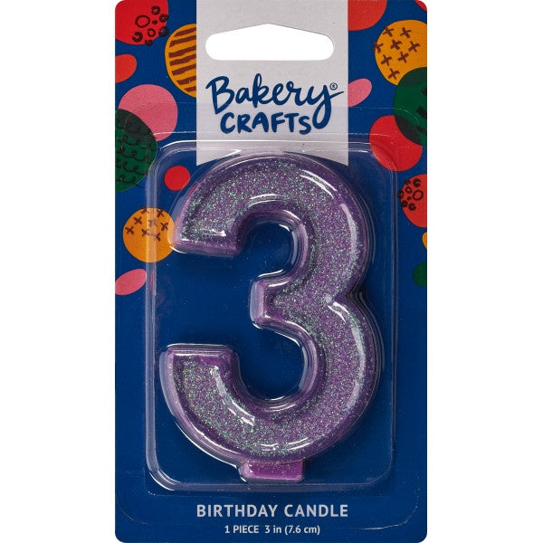 Glitter Number Candle - 3 - Purple