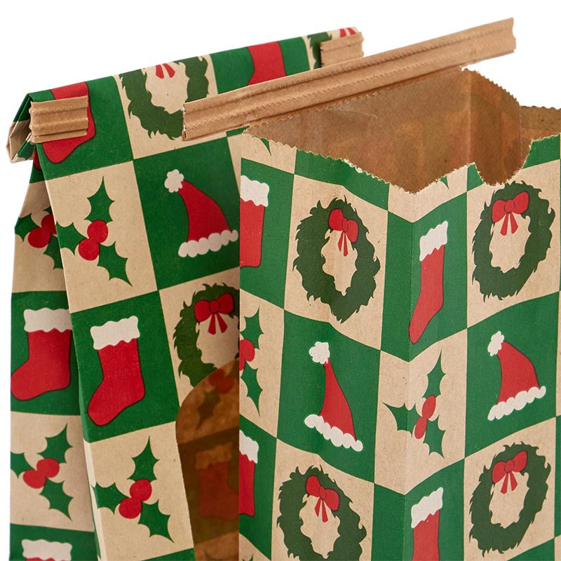 Kraft Holiday Pattern Lined Bag w/Window - 4.75x9.5