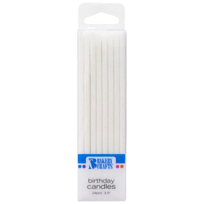 Slim Glitter Candles - White, 24pc