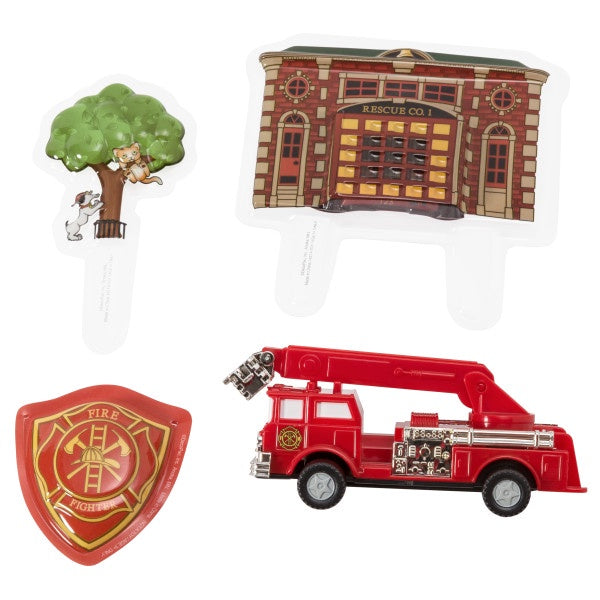 Fire Truck and Station Cake Topper Set