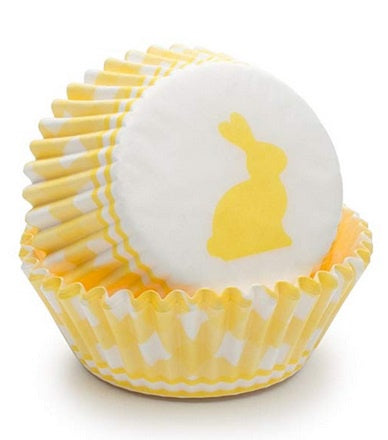 Gingham Yellow Bunny Baking Cups - 50 Cupcake Liners