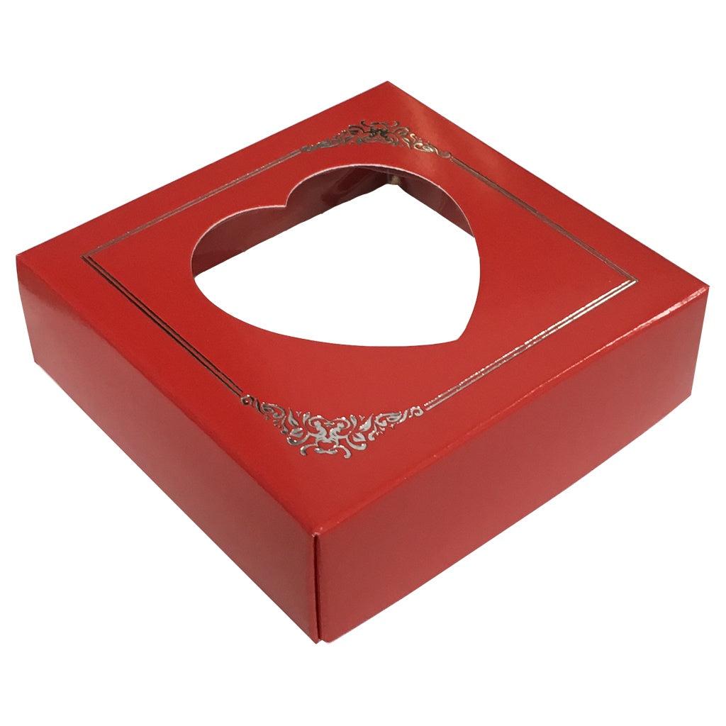 Red Heart Candy Box with a Window & Silver Border