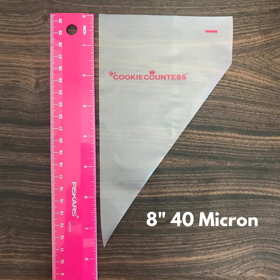 8 Inch, 40 Micron, Cookie Countess Tipless Piping Bags, Package of 100 Bags