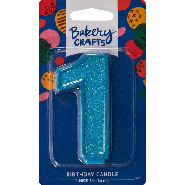 Glitter Number Candle - 1 - Blue