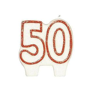 Number Candle - 50 - Red and White