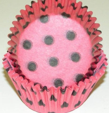 Pink with Black Polka Dots, Standard Size Bake Cups - 50ish Cupcake Liners