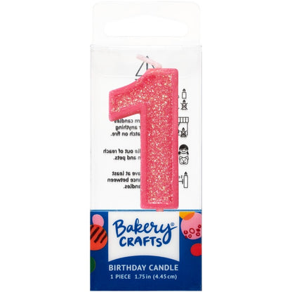 Mini, Number 1, Pink Glitter Candle