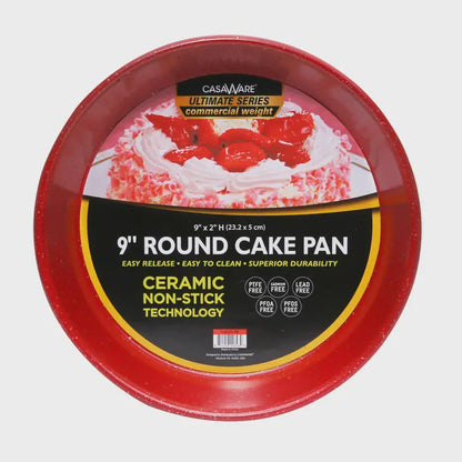 9x2 Inch, Red, Ceramic, Non-Stick Round Cake Pan